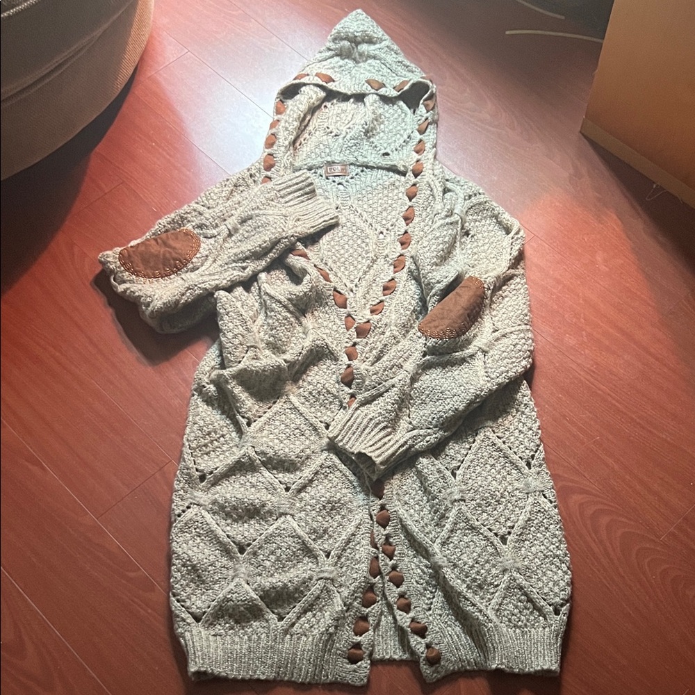 POL Textured Knit Open Front Cardigan‎ with Hood M - Picture 3 of 9